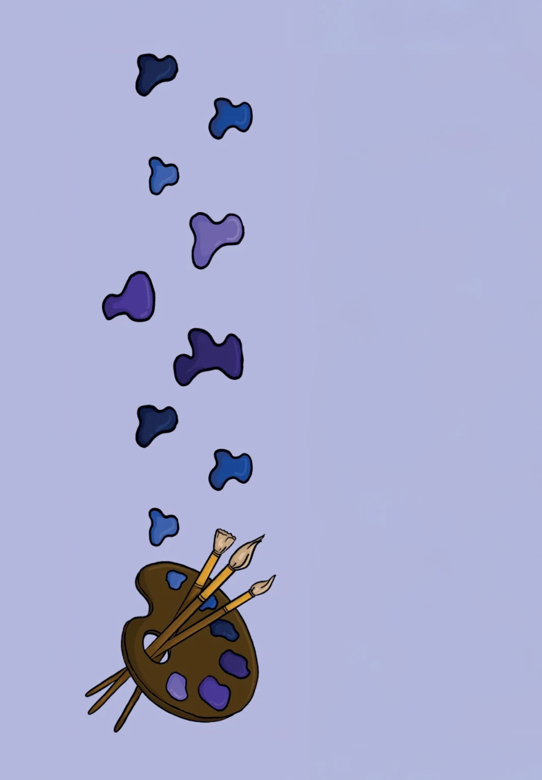 Paleta de pintura y mariposas azules sobre fondo lila, ilustración de Color